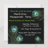 RED MASK PEACOCK FEATHERS GOLD MASQUERADE PARTIJ KAART (Achterkant)