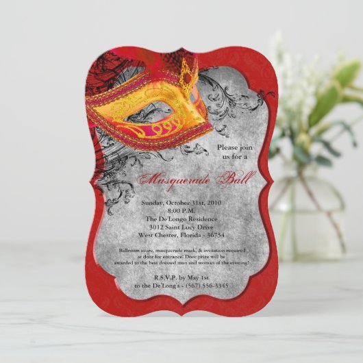 Red Masquerade Ball Mask Costume Halloween Part Kaart (Staand voorkant)