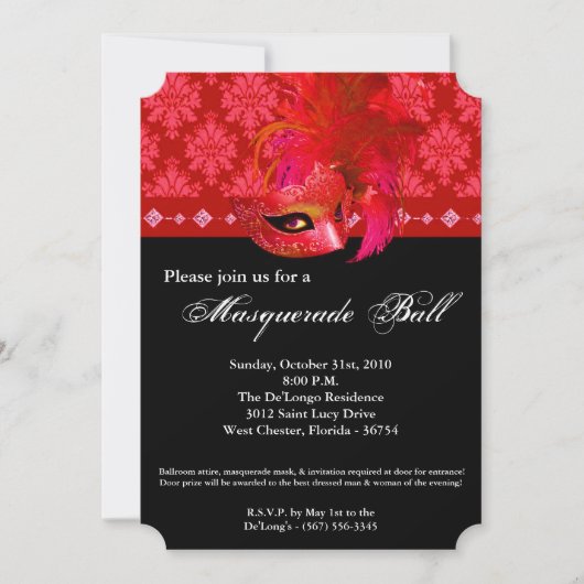 Red Masquerade Ball Mask Costume Halloween Part Kaart (Voorkant)