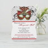 Red Masquerade Ball Mask Costume Halloween Part Kaart (Staand voorkant)