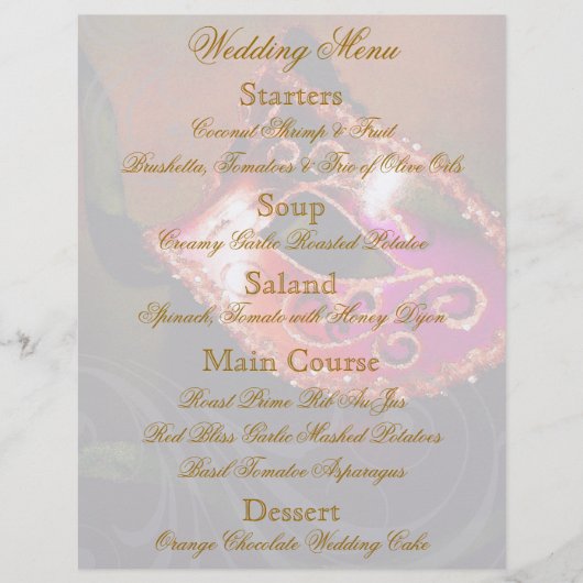 Red Masquerade Ball Wedding Menu Flyer (Voorkant)
