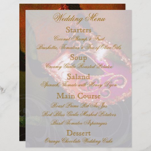 Red Masquerade Ball Wedding Menu Flyer (Voorkant / Achterkant)