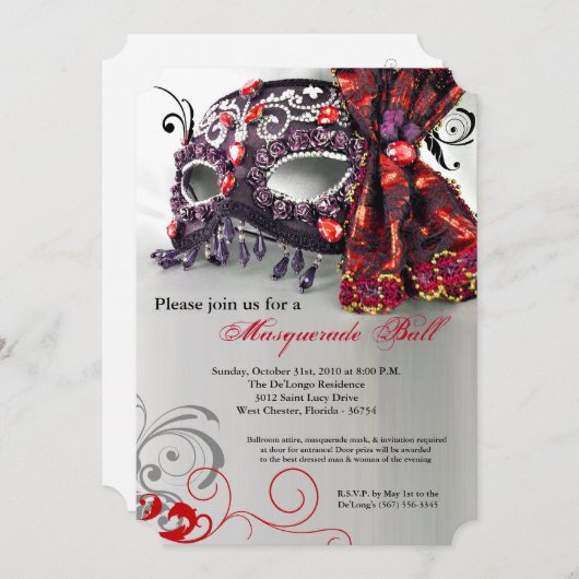 Red Masquerade Mask Ball Costume Halloween Kaart (Voorkant / Achterkant)