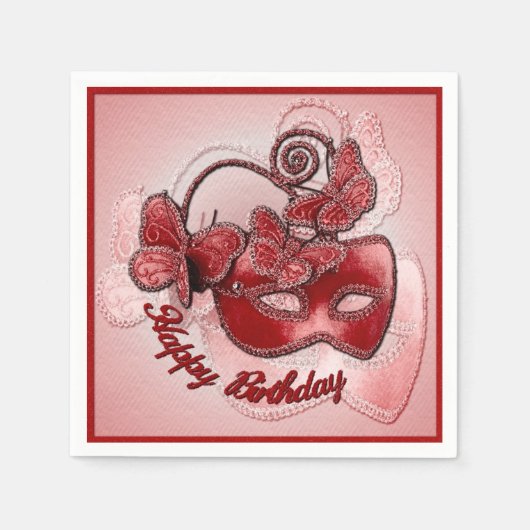 Red Masquerade Mask Birthday Napkins Servet (Voorkant)