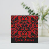 Red Masquerade Mask Halloween Black Invitation Kaart (Staand voorkant)