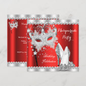 Red Masquerade Mask Hi Heels Birthday Party Kaart (Voorkant / Achterkant)