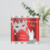 Red Masquerade Mask Hi Heels Birthday Party Kaart (Staand voorkant)