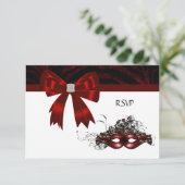 Red Masquerade Party RSVP Kaartje (Staand voorkant)