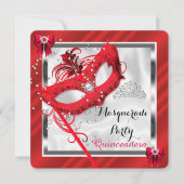 Red Masquerade Quinceanera 15th Birthday Party Kaart (Voorkant)