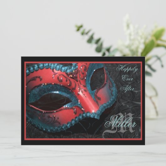 Red Masquerade Renaissance Wedding Uitnodiging (Staand voorkant)