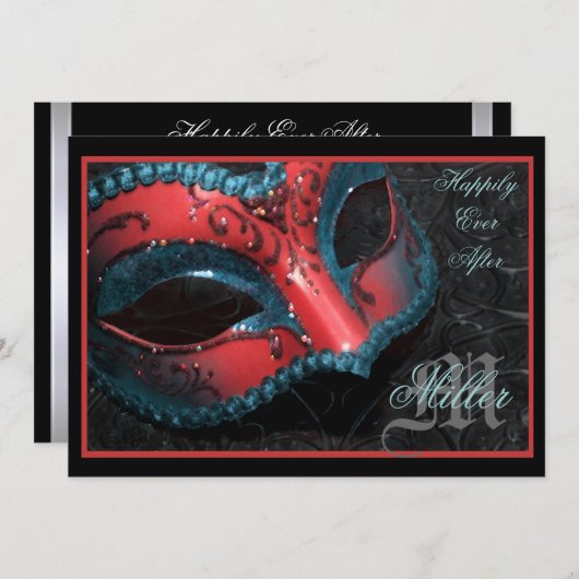 Red Masquerade Renaissance Wedding Uitnodiging (Voorkant / Achterkant)