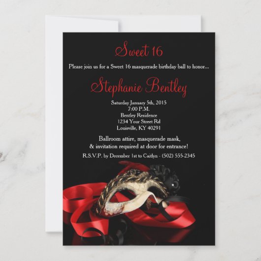 Red Masquerade Sweet 16 Birthday Invitation Kaart (Voorkant)
