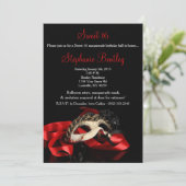 Red Masquerade Sweet 16 Birthday Invitation Kaart (Staand voorkant)