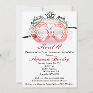 Red Masquerade Zebra Sweet 16 Birthday Invitation Kaart