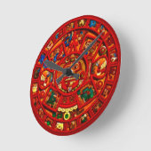 Red Mayan Sun Disk Aztec History Clock Ronde Klok (Hoek)