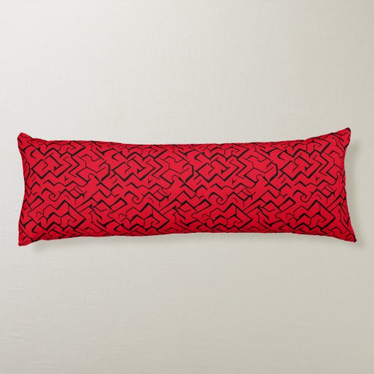 Red Meander Pattern | Moderne Maze Lichaamskussen (Achterkant)