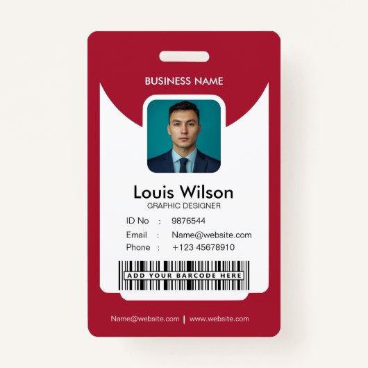 Red |  medewerker ID Bedrijfsbeveiliging Badge (Voorkant)