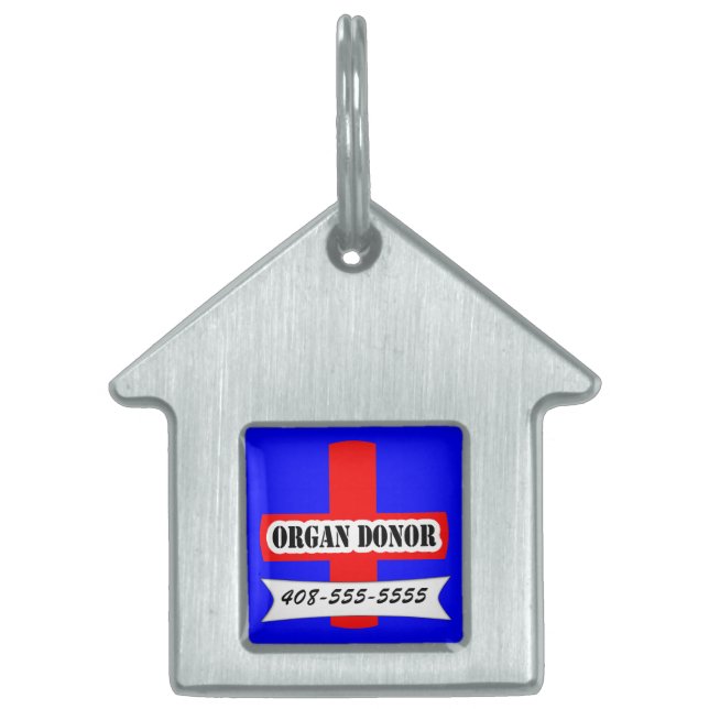 Red Medic Alert Organ Donor Pet Name Sjabloon Pet Huisdieren Naamplaatje (Voorkant)