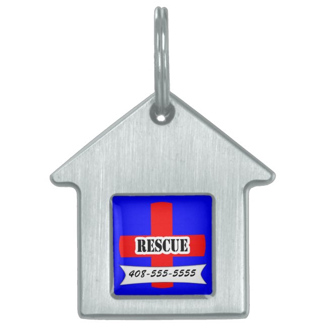 Red Medic Alert Rescue Pet Name Sjabloon Pet Huisdieren Naamplaatje (Voorkant)