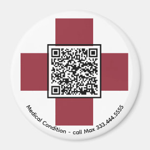 *~* Red Medical Alert ICE QR AP38 Cross Magneet