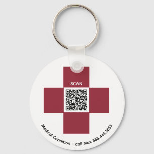 *~* Red Medical Alert ICE QR AP38 Cross Sleutelhanger