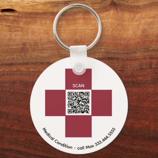 *~* Red Medical Alert ICE QR AP38 Cross Sleutelhanger (Voorkant)