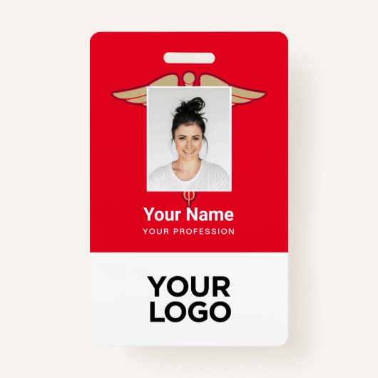 Red Medical Employee Doctor Nurse Foto Name ID Badge (Voorkant)
