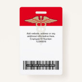 Red Medical Employee Doctor Nurse Foto Name ID Badge (Achterkant)