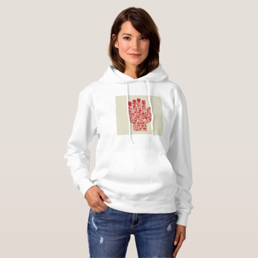 Red Medical Hand Symbol Healthcare Hoodie (Voorkant volledig)