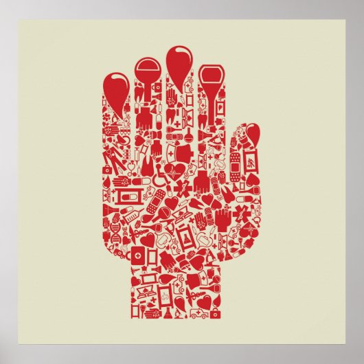 Red Medical Hand Symbol Healthcare Poster (Voorkant)
