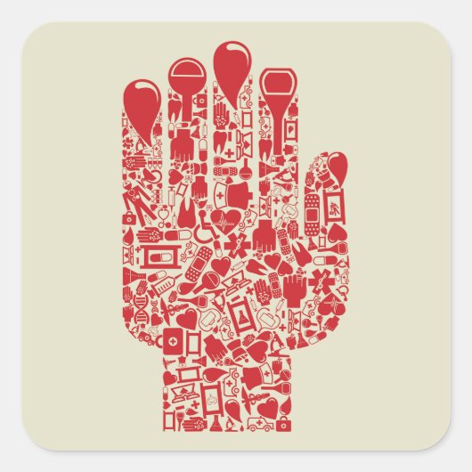 Red Medical Hand Symbol Healthcare Vierkante Sticker (Voorkant)