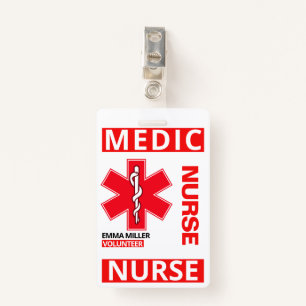 Red Medical Print Nurse Custom Name Employee Badge