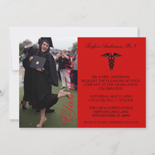 Red Medical RN School Afstuderen Aankondiging (Voorkant)
