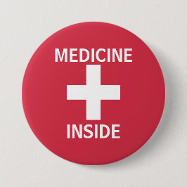 Red Medicine Inside First Aid Symbool Medicinal Ronde Button 7,6 Cm