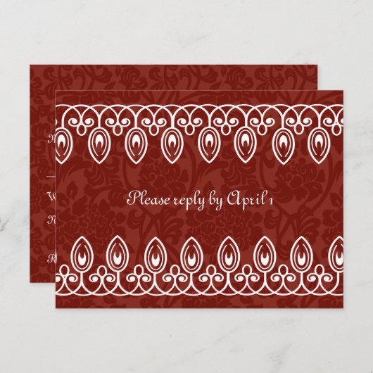 Red Medieval Brocade RSVP Uitnodiging Briefkaart (Voorkant / Achterkant)