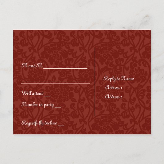 Red Medieval Brocade RSVP Uitnodiging Briefkaart (Achterkant)