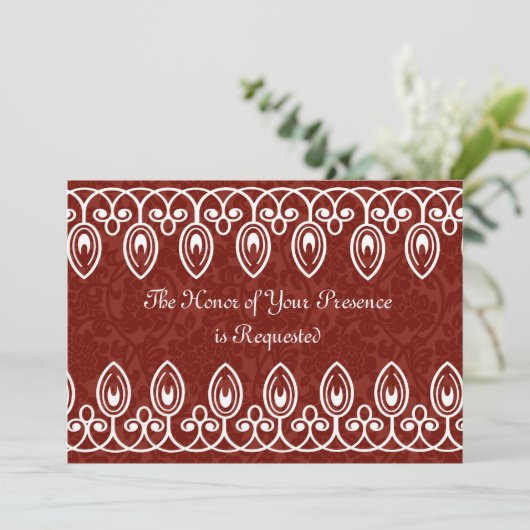 Red Medieval Brocade Wedding Invitation Kaart (Staand voorkant)