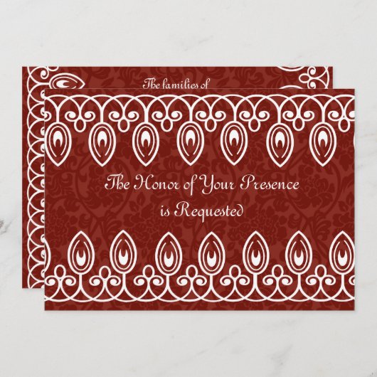 Red Medieval Brocade Wedding Invitation Kaart (Voorkant / Achterkant)