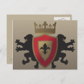 Red Medieval Lion Heraldry Briefkaart (Voorkant / Achterkant)