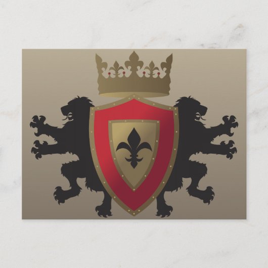Red Medieval Lion Heraldry Briefkaart (Voorkant)