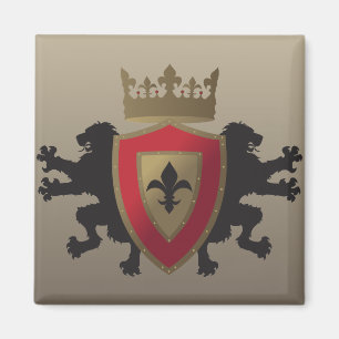 Red Medieval Lion Heraldry Magnet