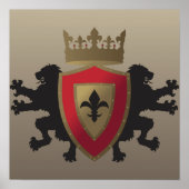 Red Medieval Lion Heraldry Poster (Voorkant)
