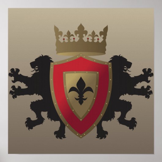 Red Medieval Lion Heraldry Poster (Voorkant)