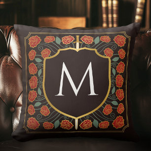 Red Medieval Sword Shield Monogram Sierkussen