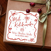 Red Mele Kalikimaka Hand Drawn Doodles Christmas Vierkante Sticker