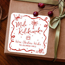 Red Mele Kalikimaka Hand Drawn Doodles Christmas Vierkante Sticker