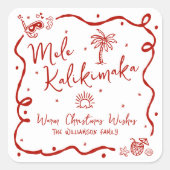 Red Mele Kalikimaka Hand Drawn Doodles Christmas Vierkante Sticker (Voorkant)
