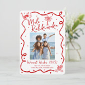 Red Mele Kalikimaka Photo Hand Drawn Christmas Feestdagenkaart (Staand voorkant)