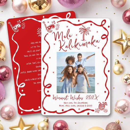 Red Mele Kalikimaka Photo Hand Drawn Christmas Feestdagenkaart