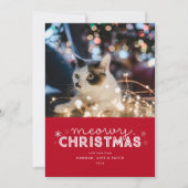 Red Meowy kerstfoto Feestdagenkaart (Voorkant)